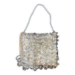 Vintage Silver Lame Beaded Evening Bag Purse Made in Hong Kong